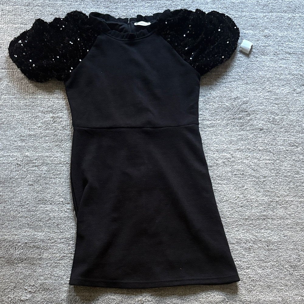 The Impeccable Pig Black Sequin Sleeve Dress